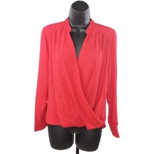 INC Red Rhinestone Faux Wrap Top